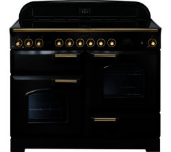 RANGEMASTER  Classic Deluxe 110 Electric Ceramic Range Cooker - Black & Brass